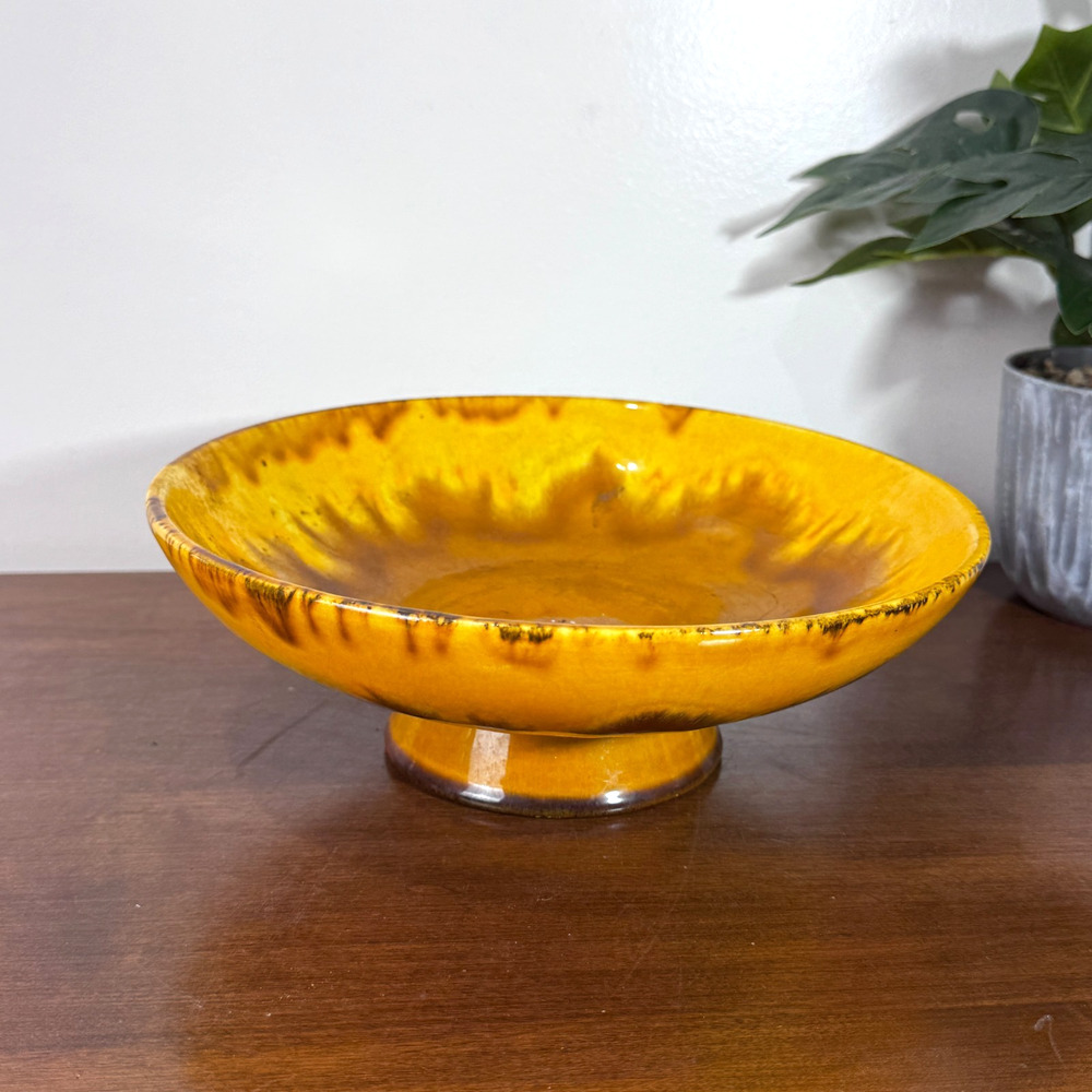 Vintage Royal Haeger Pottery Pedestal Compote Bowl Yellow Brown Colors RG56 USA